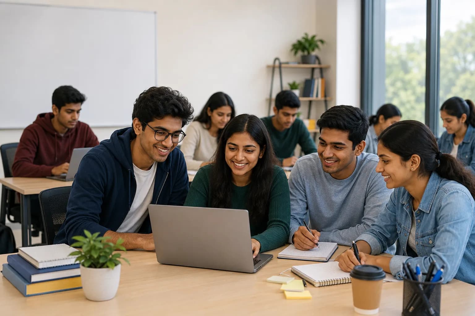 Students learning in a modern classroom